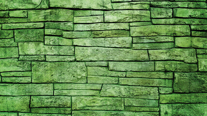 Green brick block wall texture background.
