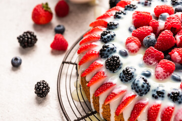 Homemade Berry Sponde cake Served with Pudding