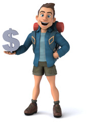 Fun illustration of a 3D cartoon backpacker