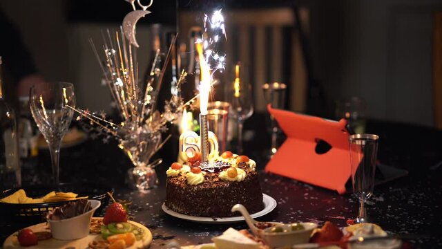 Birthday Cake For 60th Year Old. Lighting Sparkler