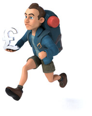 Fun illustration of a 3D cartoon backpacker