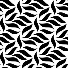 Beautiful black leaves isolated on white background. Cute monochrome natural seamless pattern. Vector flat graphic illustration. Texture.