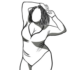 Body positive concept.Woman plus size.Confident obese women wearing a variety of swimwear,swimsuit or bikini in summer.Creative with illustration in flat design.