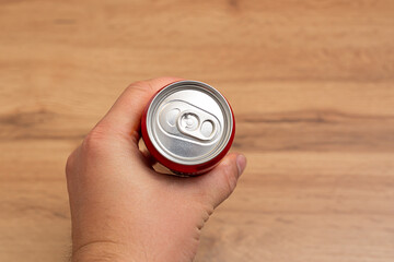top view metal can hand drink