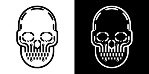 Black and white Robot skull graphic design/ Vector illustration