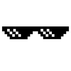 sunglasses pixel icon black on white background. pixel glasses sign. thug life meme glasses. flat style.