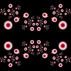 Seamless bright floral colorful pattern of red and white flowers on a black