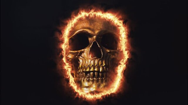 The Burning skull in black background
