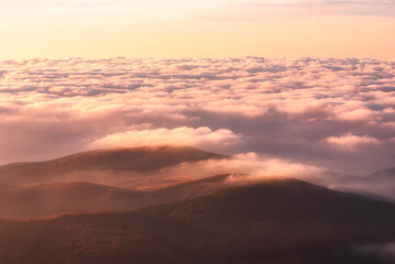 Majestic red clouds over the Crimea mountain valley