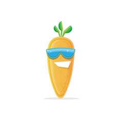 vector funny cartoon carrot character with sunglasses isolated on white background. funky smiling summer vegetable character