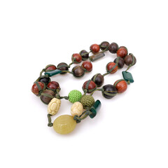 Ethnic wooden beads isolated on white background