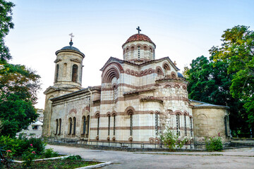 Fototapeta na wymiar Ancient church of Saint John The Baptist in Kerch, Crimea. Building was founded in VIII century. This is classic example of Byzantine architecture