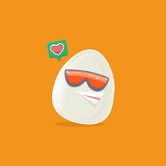 vector funny cartoon egg character with sunglasses isolated on orange background. funky smiling cool white egg sticker