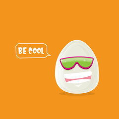 vector funny cartoon egg character with sunglasses isolated on orange background. funky smiling cool white egg sticker