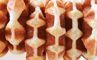 Top View of Delicious Belgian Liege Waffles in Row for Background or Banner