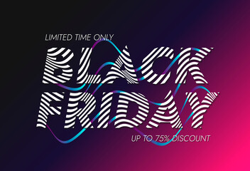 Fototapeta na wymiar Black Friday vector sale banner. Futuristic cyberpunk style. Promo text and stylized typography on bright gradient background