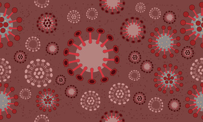 Seamless pattern with illustration of novel Coronavirus 2019-nCoV COVID-19. Abstract model of nCoV COVID Chinese virus. Coronavirus epidemic pattern