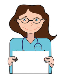 Doctor holding a sheet of paper on a white background