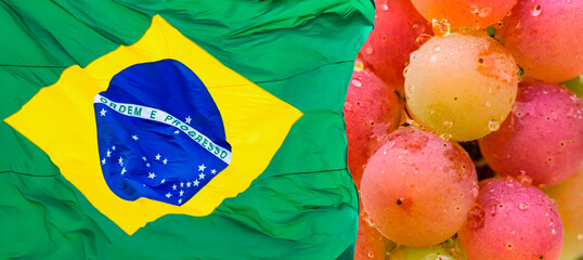 Bandeira do Brasil e uvas maduras