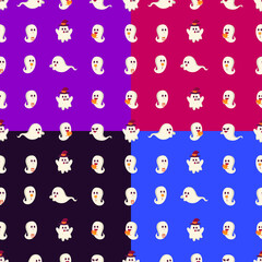 Seamless Pattern Cute Ghost on purple and blue background. can use for cover book, textile, background