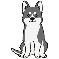 Adorable outlined grey Husky dog sitting illustration