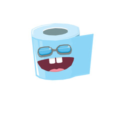 vector funny cartoon toilet paper roll character with sunglasses isolated on white background. funky smiling kawaii tolet paper roll character