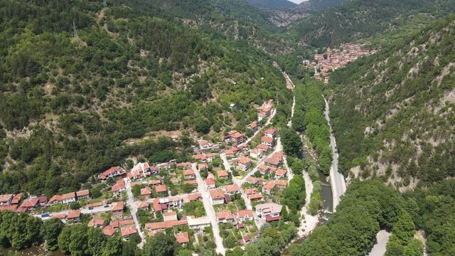 Amazing Aerial view of village of Bachkovo, Plovdiv Region, Bulgaria