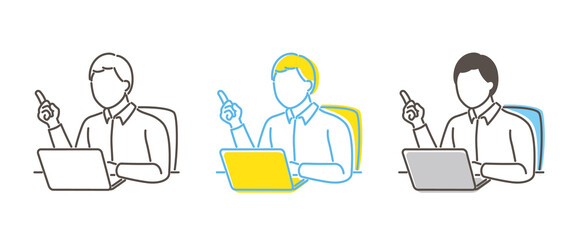 リモート会議をする男性のイラスト