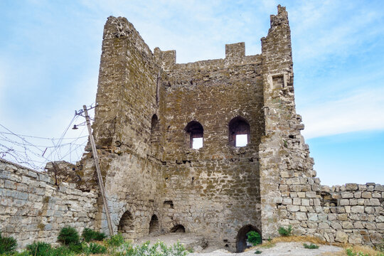 Interior of one of well preserved towers inside Genoese fortress, Feodosia, Crimea. As it was built in XIV century it has powerful walls from sudden attacks of sea & land