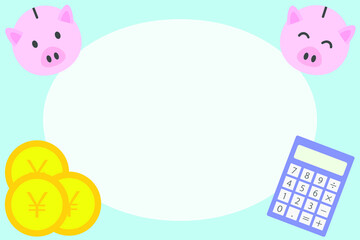 豚の貯金箱と日本円　コピースペース