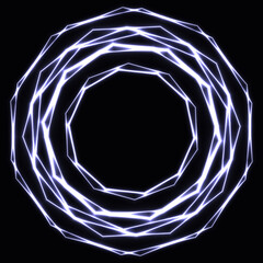 Shinning laser silver  magic circles. Dark background with neon grey glow rings with empty centre - place for text