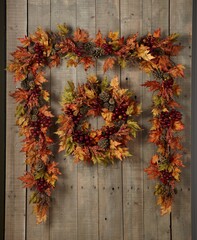 autumn leaves on wooden wall