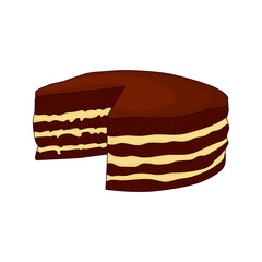 Chocolate cake with light cream. Logo for the confectioner. Hand drawing. Vector illustration. Confectioner design elemen.