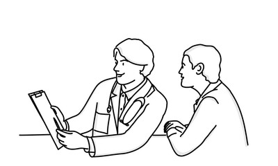 Young female doctor showing medical test, result to patient.