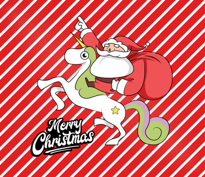 Einhorn Weihnachtsmann Christmas Weihnachtskarte Vektor Comic Illustration Santa Claus Frohe Weihnachten