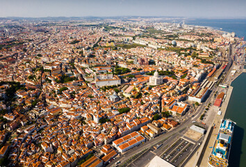 Obraz premium Aerial view of Lisbon district with National Pantheon and coastline