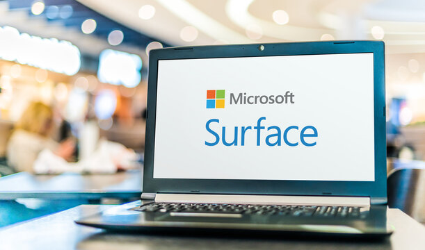Laptop computer displaying logo of Microsoft Surface