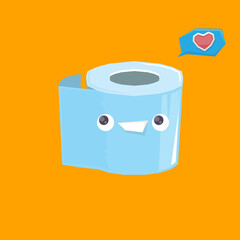 vector funny cartoon toilet paper roll character isolated on orange background. funky smiling kawaii tolet paper roll character