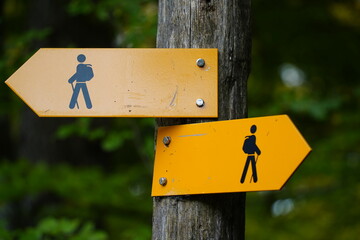Hiking sign in both directions, close-up