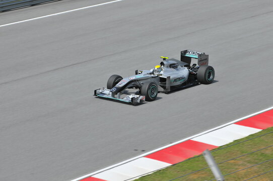 Mercedes Formula One during the first practice session at the Sepang F1 circuit in Sepang, Malaysia.