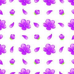 Fototapeta na wymiar Seamless pattern with abstract pink flowers and petals. Pink flowers on a white background. Vector illustration for fabric design, print for textile, underwear, packaging, scrapbooking, wrapping, etc.