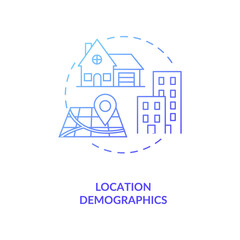 Location demographics concept icon. Social media demographics idea thin line illustration. Optimization marketing campaign. Location-enabled media monitoring. Vector isolated outline RGB color drawing