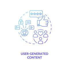 User-generated content concept icon. Influencer marketing agency service idea thin line illustration. Blog comments. Reviews. Sharing brand-inspired fan art. Vector isolated outline RGB color drawing