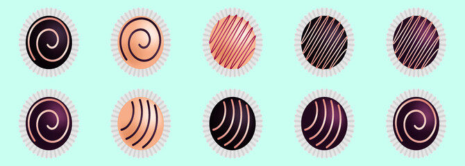 set of chocolate candies cartoon icon design template with various models. vector illustration isolated on blue background