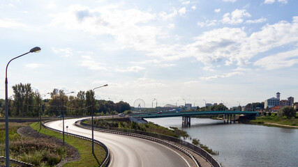 View of the river Kotorosl and the bridge in the city of Yaroslavl in Russia