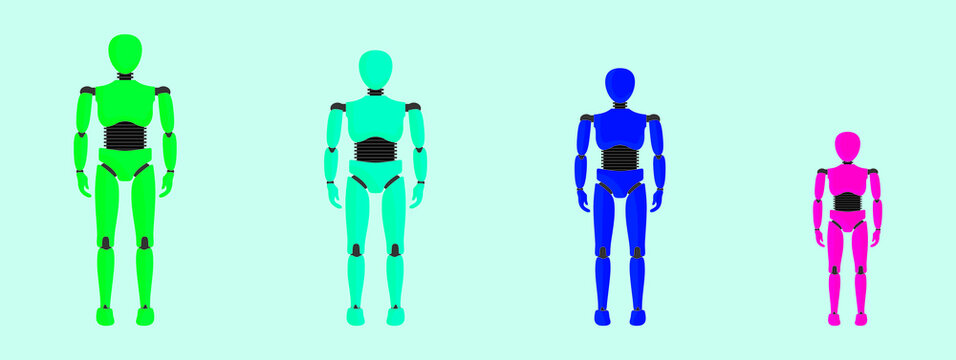 set of crash test dummy cartoon icon design template with various models. vector illustration isolated on blue background