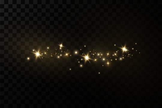 Glow light effect. Vector sparkles on a transparent background. Christmas light effect. Sparkling magical dust particles.The dust sparks and golden stars shine with special light.