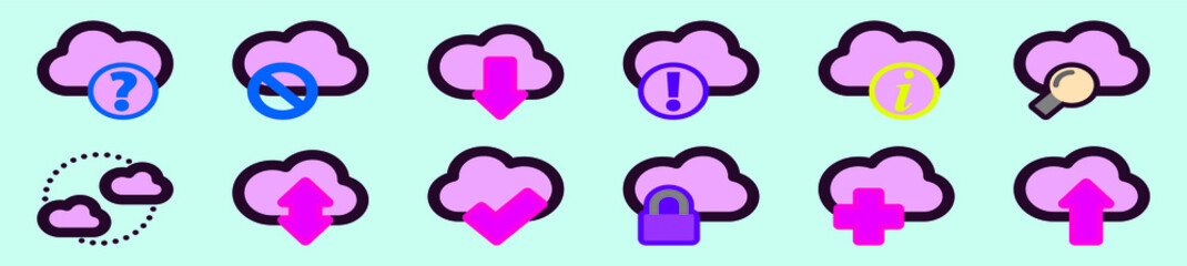 set of technology clouds computing cartoon icon design template with various models. vector illustration isolated on blue background