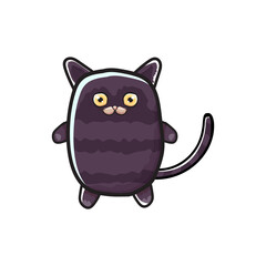 cute black halloween cat isolated on white background. Cartoon happy black witch kitten with big eyes