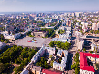 Fototapeta na wymiar Panoramic aerial view of city center of Voronezh with Lenin Square, Russia..